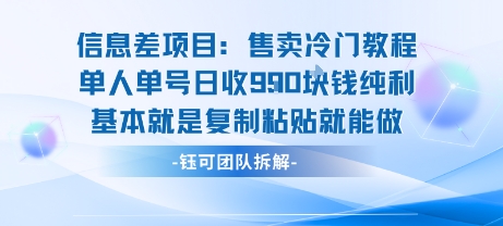信息差项目：售卖冷门教程单人单号日收9张纯利基本就是复制粘贴就能做-共项网