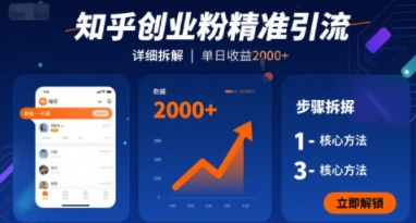 知乎创业粉精准引流,详细拆解,单日收益多张-共项网