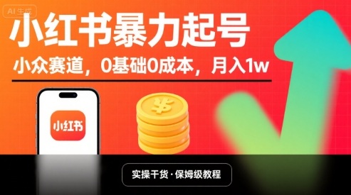 小红书暴力起号，小众赛道，0基础0成本，月入1w-共项网
