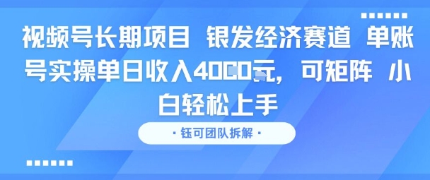 视频号长期项目 银发经济赛道 单账号实操单日收入1k，可矩阵 小白轻松上手-共项网