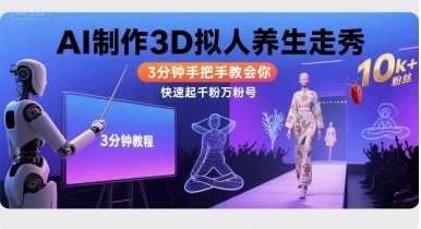 Ai制作3D拟人养生走秀，3分钟手把手教会你，快速起千粉万粉号-共项网