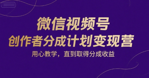 微信视频号创作者分成计划变现营，用心教学，直到取得分成收益-共项网