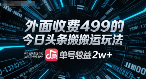 外面收费499的今日头条搬运玩法，有个老铁靠这个玩法单号总收益2w+-共项网