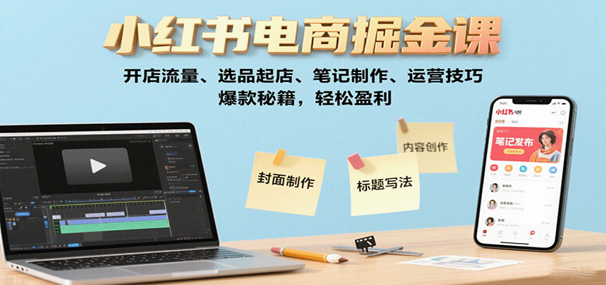 小红书电商掘金课：开店流量、选品起店、笔记制作、运营技巧，爆款秘籍，轻松盈利-共项网