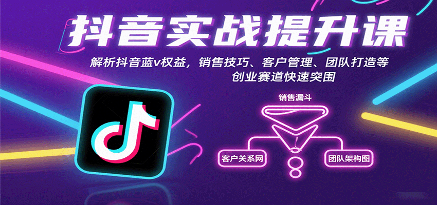 抖音实战提升课：解析抖音蓝v权益，销售技巧、客户管理、团队打造等创业赛道快速突围-共项网