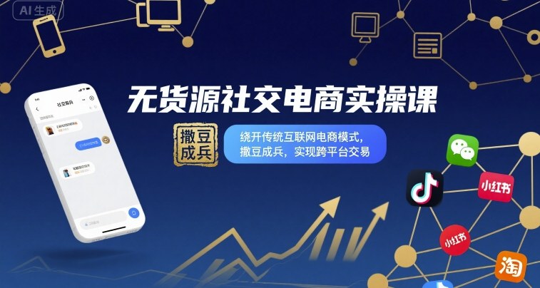 无货源社交电商实操课，绕开传统互联网电商模式，撒豆成兵，实现跨平台交易-共项网