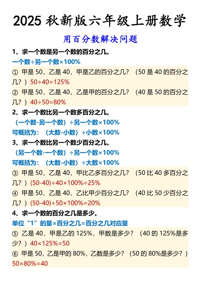 【2025秋新版】六年级上册数学用百分数解决问题-共项网