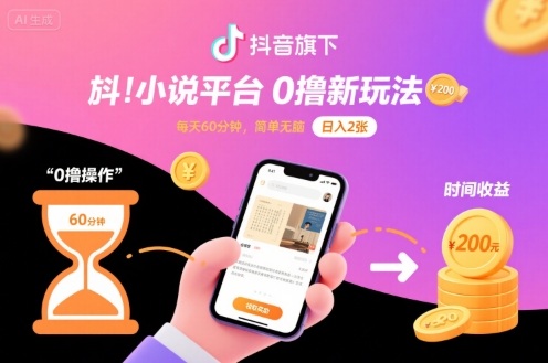 抖音旗下小说平台0撸新玩法，每天挂G60分钟，简单无脑，日入2张【揭秘】-共项网