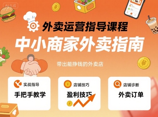 外卖运营指导课程，中小商家外卖指南，手把手带出能挣钱的外卖店-共项网