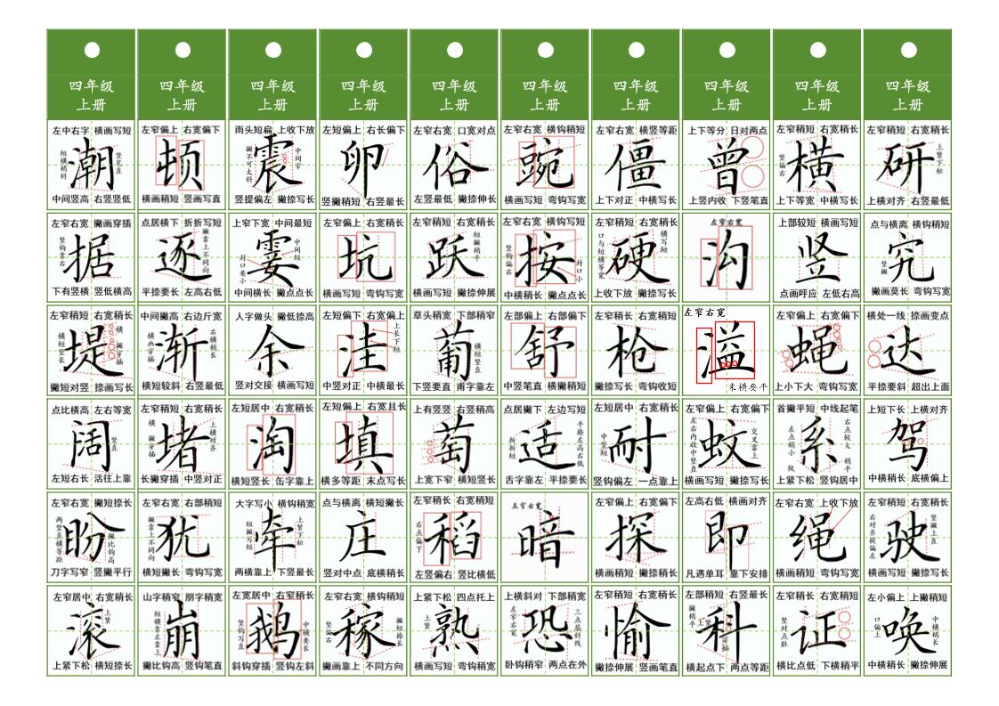 四年级上语文同步精讲字卡（共10页）-共项网