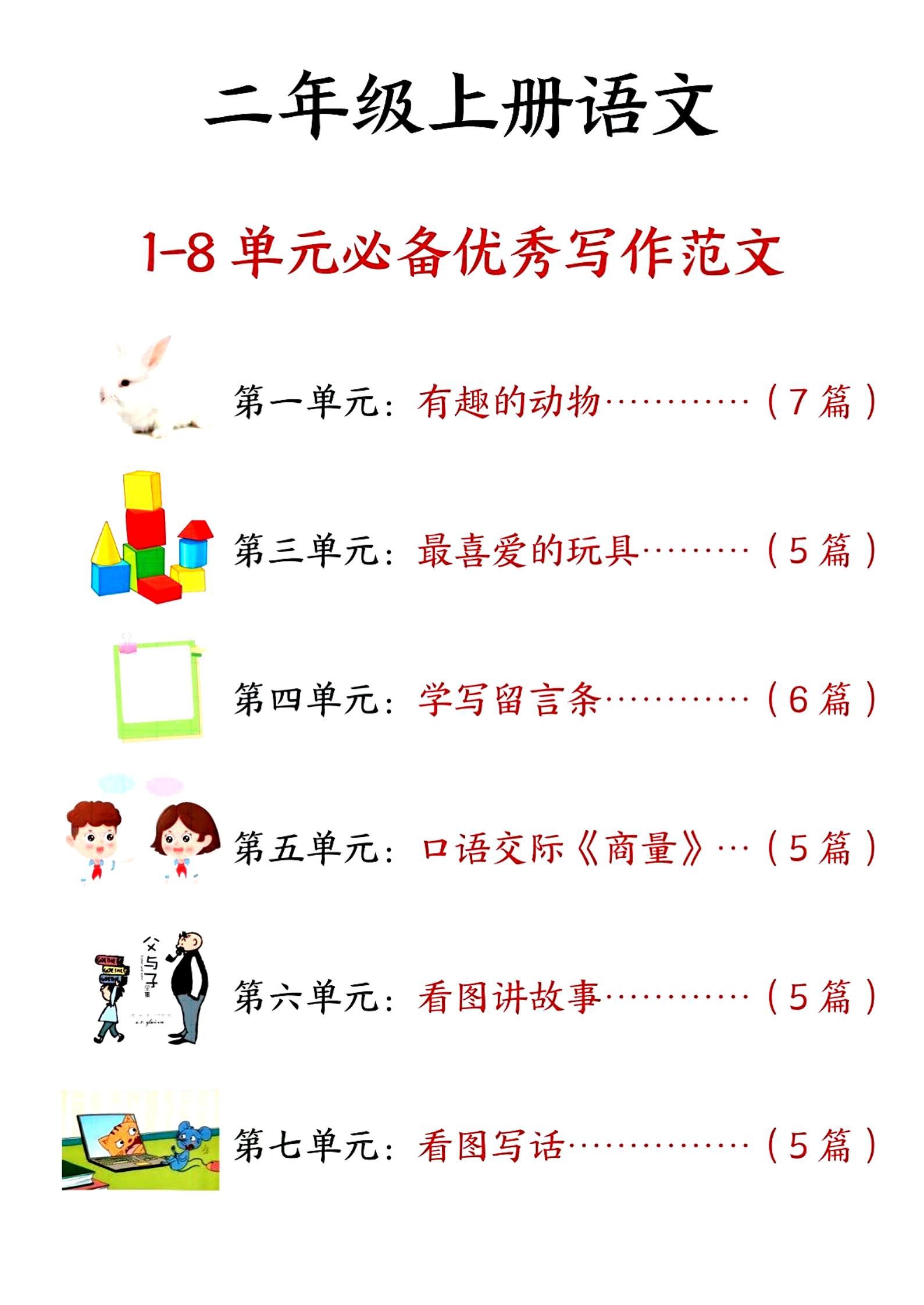 二上语文1-8单元必备优秀写作范文33篇（33页）-共项网