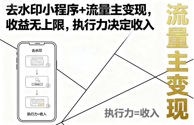 去水印小程序+流量主变现，收益无上限，执行力决定收入-共项网