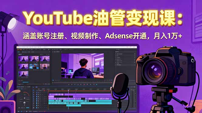 2025YouTube油管变现课：涵盖账号注册、视频制作、Adsense开通，月入1万+-共项网