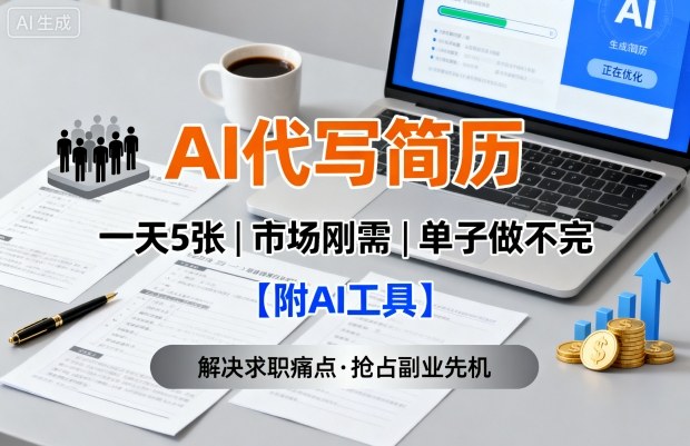 AI代写简历，一天5张，今年找工作难，市场刚需，单子做不完【附AI工具】-共项网