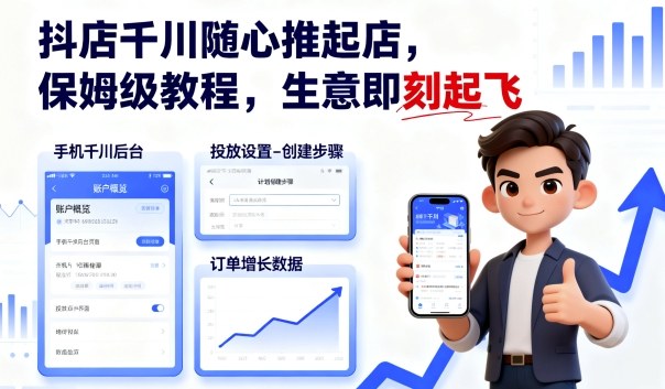 抖店千川随心推起店，保姆级教程，生意即刻起飞-共项网