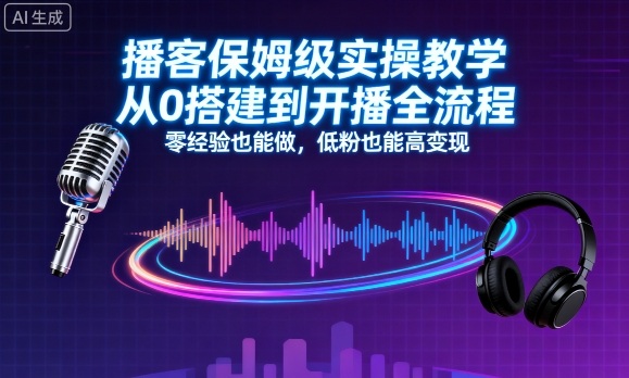 播客保姆级实操教学，从0搭建到开播全流程，零经验也能做，低粉也能高变现-共项网