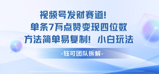 视频号发财赛道单条7W点赞变现四位数方法简单易复制小白玩法-共项网