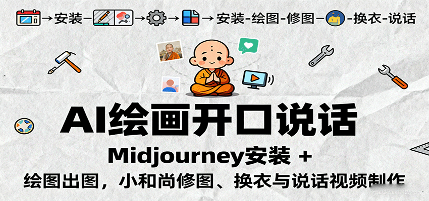 AI绘画开口说话，Midjourney安装 + 绘图出图，小和尚修图、换衣与说话视频制作-共项网