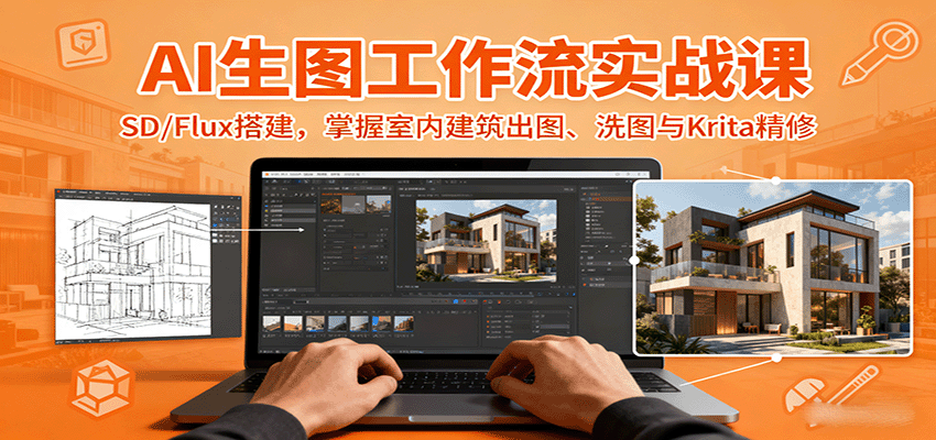 AI生图工作流实战课：SD/Flux搭建，掌握室内建筑出图、洗图与Krita精修-共项网