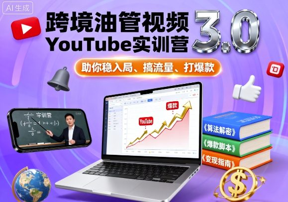 跨境油管视频YouTube实训营3.0，助你稳入局、搞流量、打爆款-共项网