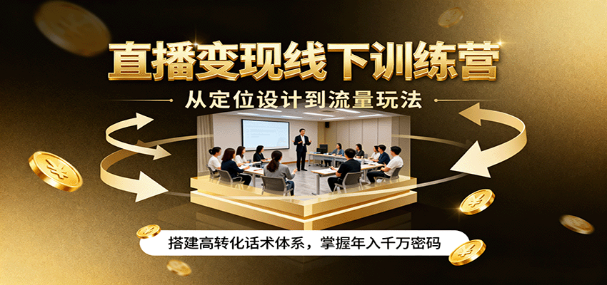 直播变现线下训练营，从定位设计到流量玩法，搭建高转化话术体系，掌握年入千万密码-共项网