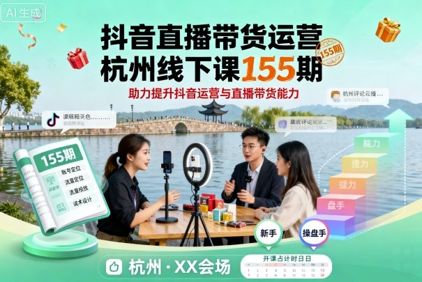 抖音直播带货运营杭州线下课155期，助力提升抖音运营与直播带货能力-共项网