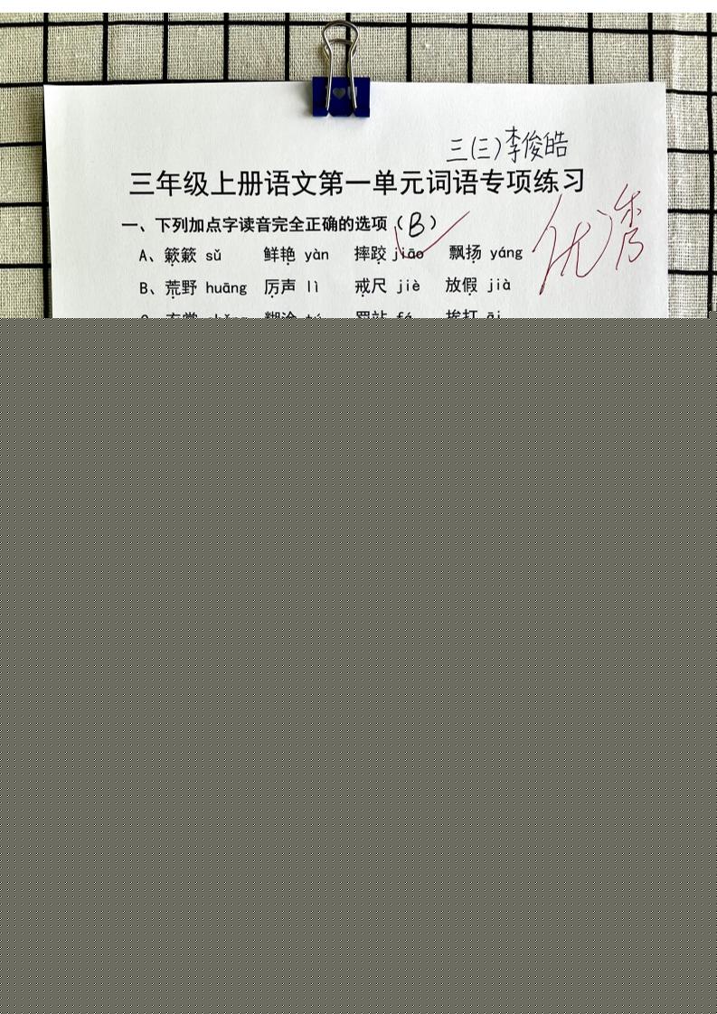 三年级上册语文第一单元词语专项答案-共项网