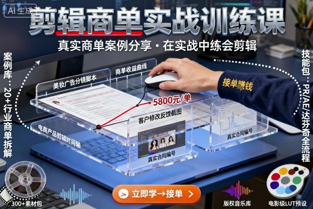 剪辑商单实战训练课，真实商单案例分享，在实战中练会剪辑-共项网