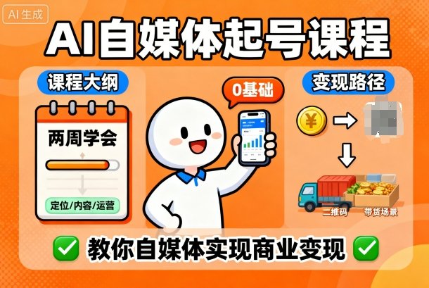 AI自媒体起号课程，0基础小白两周学会，教你自媒体实现商业变现-共项网