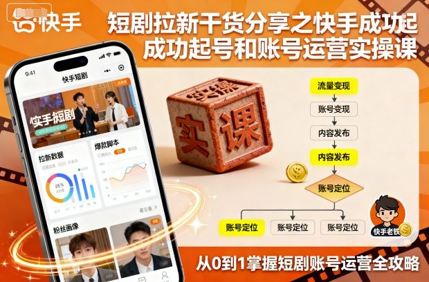 短剧拉新干货分享之快手成功起号和账号运营实操课-共项网