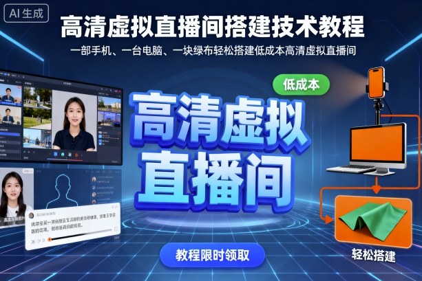 高清虚拟直播间搭建技术教程，一部手机、一台电脑、一块绿布轻松搭建低成本高清虚拟直播间-共项网