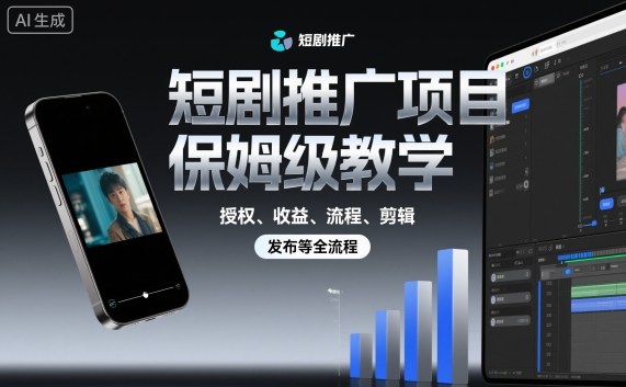 短剧推广项目保姆级教学，授权、收益、流程、剪辑，发布等全流程-共项网