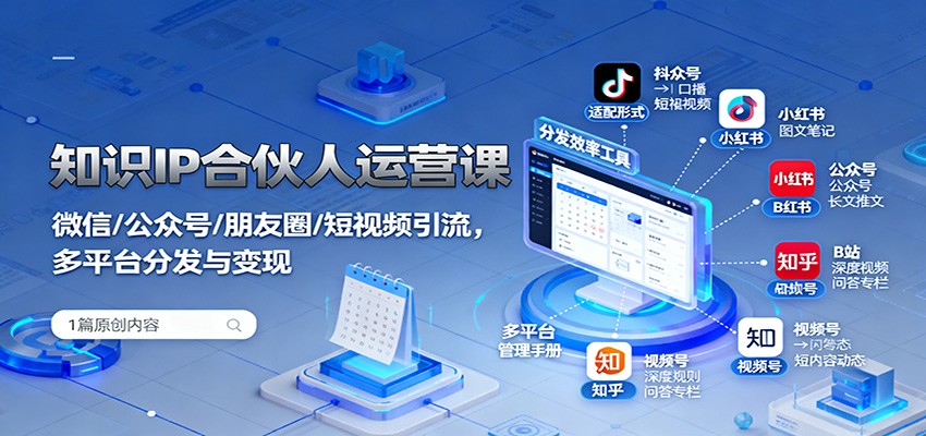 知识IP合伙人运营课：微信/公众号/朋友圈/短视频引流，多平台分发与变现-共项网