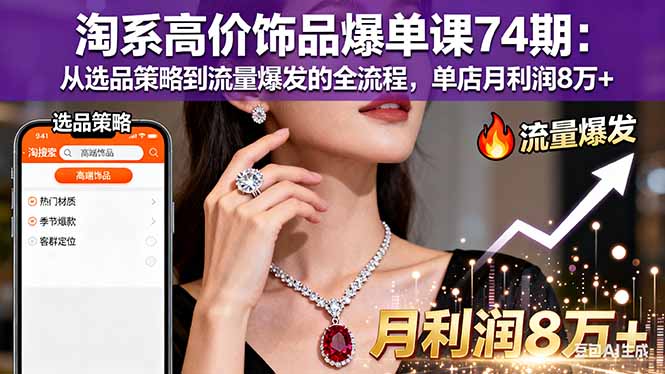 淘系高价饰品爆单课74期：从选品策略到流量爆发的全流程，单店月利润8万+-共项网
