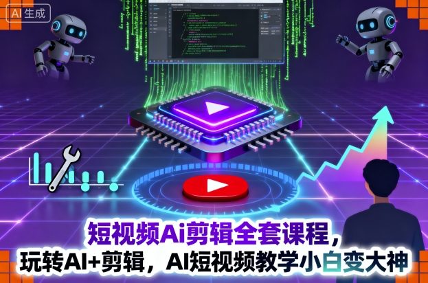 短视频Ai剪辑全套课程，玩转AI+剪辑，AI短视频教学小白变大神-共项网