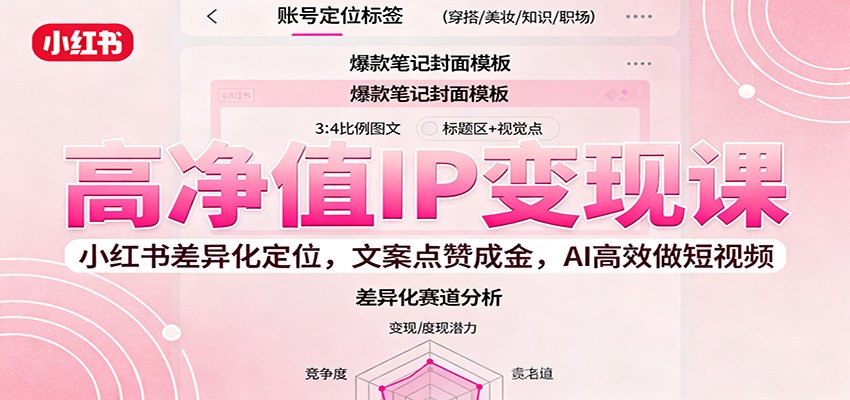 高净值IP变现课：小红书差异化定位，文案点赞成金， AI高效做短视频-共项网