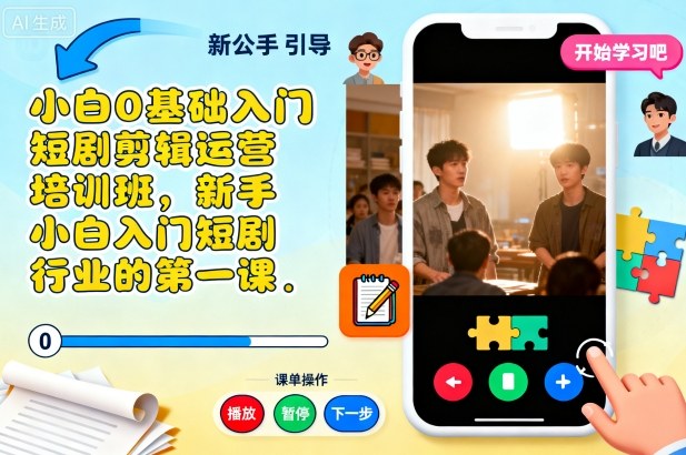 小白0基础入门短剧剪辑运营培训班，新手小白入门短剧行业的第一课-共项网