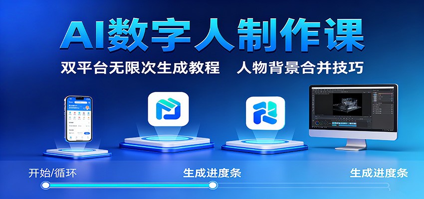 AI数字人制作课：双平台无限次生成教程，人物背景合并技巧-共项网