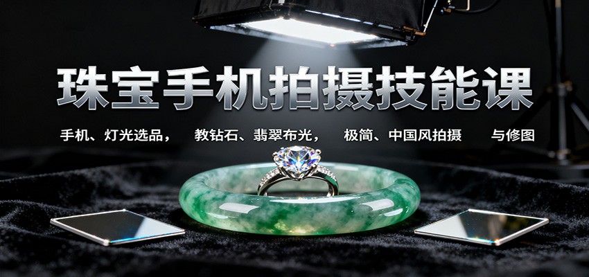 珠宝手机拍摄技能课:手机、 灯光选品，教钻石、翡翠布光，极简、中国风拍摄与修图-共项网