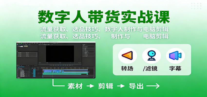 数字人变现实战课：流量获取、选品技巧、数字人制作与电脑剪辑-共项网