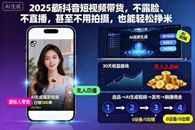 2025最新抖音短视频带货，不露脸、不直播，甚至不用拍摄，也能轻松挣米-共项网