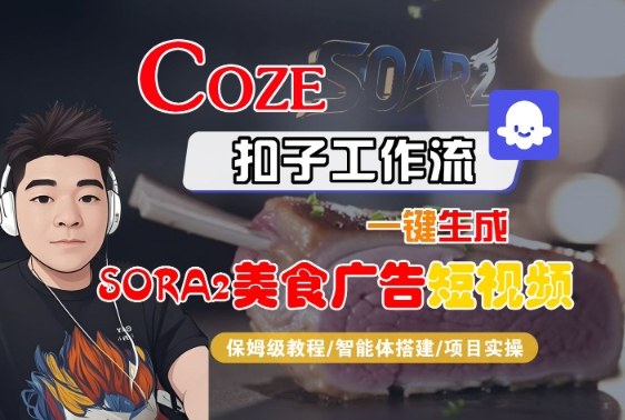 Coze扣子智能体工作流一键生成“SORA2美食广告“短视频，全流程保姆级教学-共项网