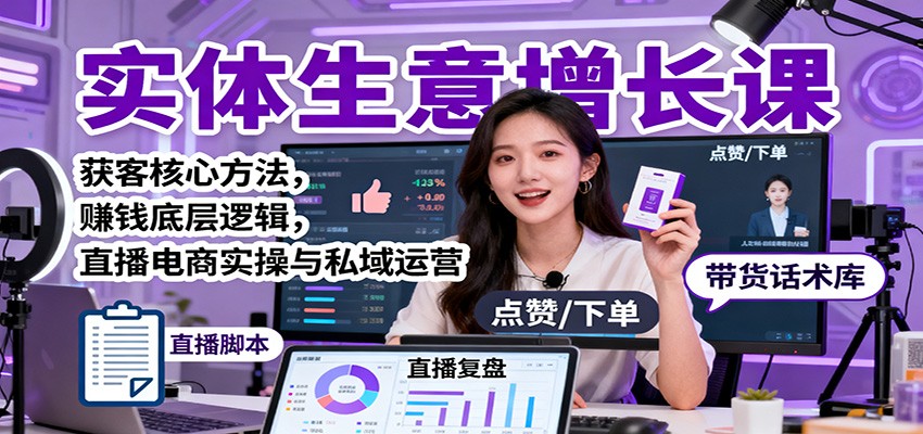 实体生意增长课：获客核心方法，赚钱底层逻辑，直播电商实操与私域运营-共项网