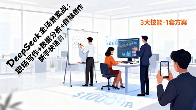 DeepSeek全场景实战：职场写作+数据分析+自媒体创作，新手快速月入过万-共项网