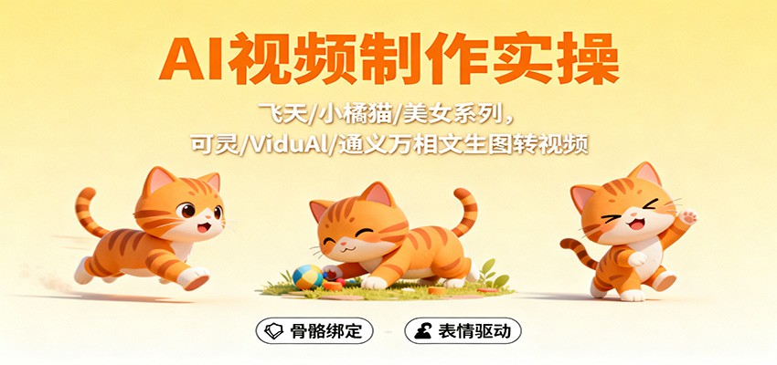 AI视频制作实操，飞天/小橘猫/美女系列，可灵/ViduAl/通义万相文生图转视频-共项网