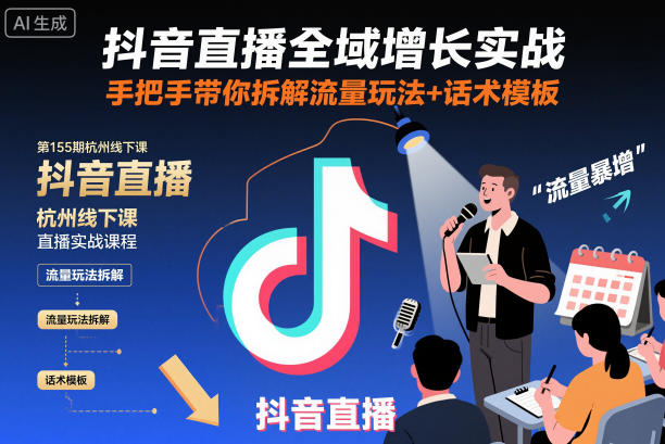 抖音直播全域增长实战第155期杭州线下课，手把手带你拆解流量玩法+话术模板-共项网