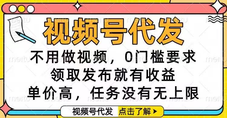视频号代发，不用做视频，0门槛要求，领取发布就有收益，单价高，任务…-共项网