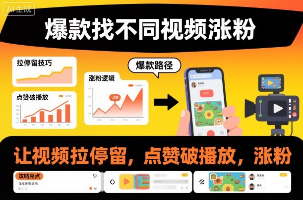 爆款找不同视频涨粉，让视频拉停留，实现点赞，破播放，涨粉-共项网