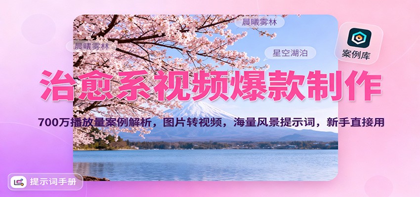 治愈系视频爆款制作，700万播放量案例解析，图片转视频，海量风景提示词，新手直接用-共项网