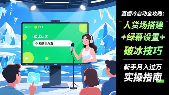 直播冷启动全攻略:人货场搭建+绿幕设置+破冰技巧，新手月入过万实操指南-共项网